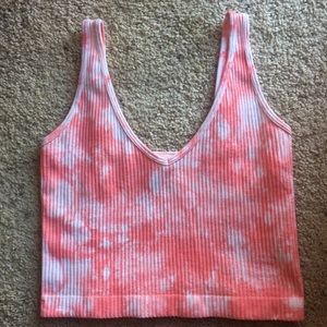 Aura Athletica Pink and White Tie Dye Ribbed Stretch Tank Top. Size: S/M